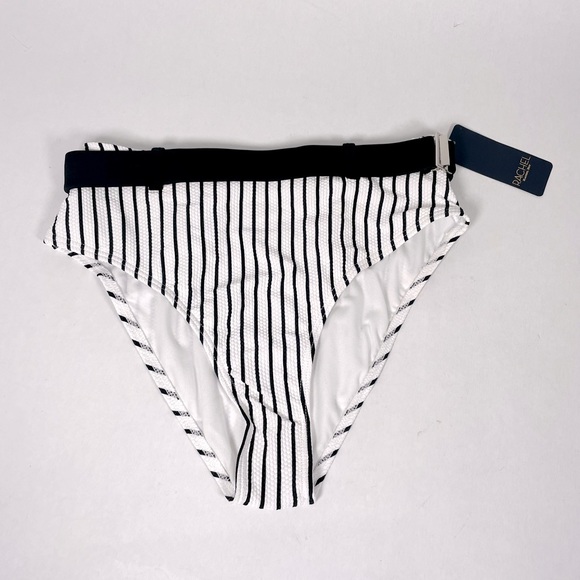 High Waisted Swim Bottoms Size Small Black and White Stripes Belted - Picture 1 of 4